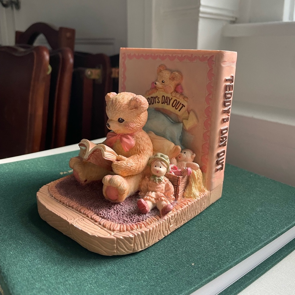 Teddy's Day Out Bookend - Adorable Brown and Pink Bear Design